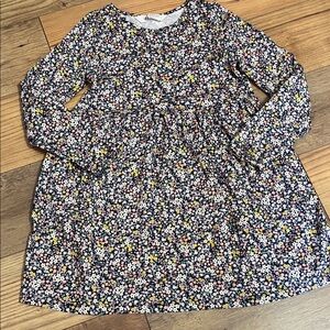 H&M Navy Long-Sleeve Floral Dress with Pink & Yellow Accents Girls Size 7-8.